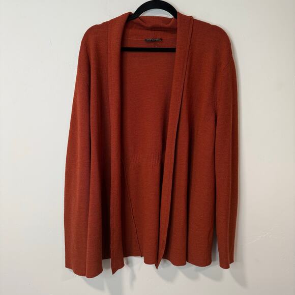 Eileen Fisher Women's Cardigan Open Front Sweater Burnt Orange 100% Wool Plus 2X - Picture 1 of 8